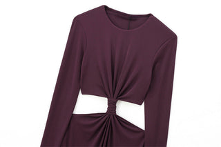 Long Sleeve Twist-Front Bodycon Maxi Dress