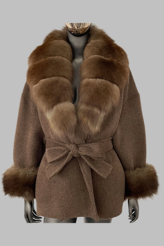 Luxury Double-Faced Wool Coat with Detachable Fur Trim