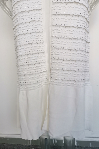 Long Sleeve Textured Knit Long Dress with Button Front & Rhinestone Embellishments