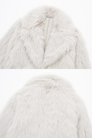 Luxury Faux Fur Long Coat with Wide Lapel Collar