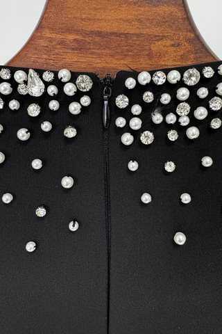 Midnight Majesty Beaded Cape Long Dress