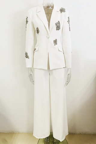 Crystal Embellished One-Button Power Suit