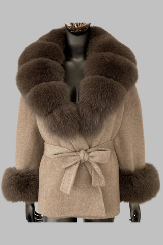Luxury Double-Faced Wool Coat with Detachable Fur Trim