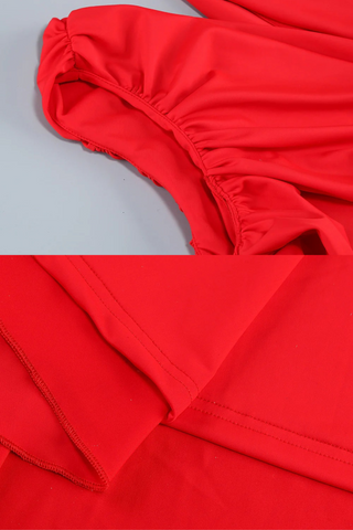 One-Shoulder Draped Long Dress with Side Cutout & Gold Ring Design