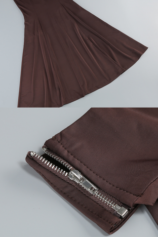 Brown Halter Neck Sleeveless Long Dress with High Neck and Mermaid Silhouette