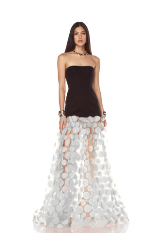 Dimensional Flower Spandex Strapless Long Dress