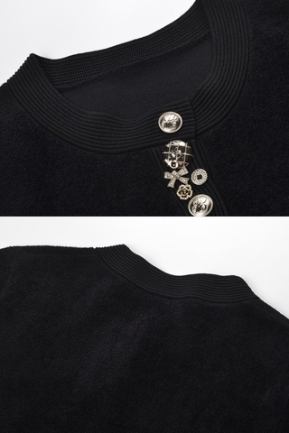 Long Sleeve Knit Cardigan with Round Neck and Decorative Mixed Buttons