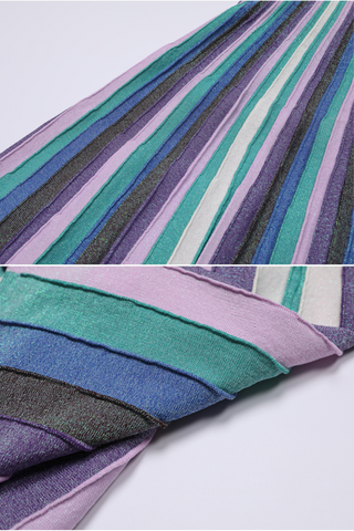 Multicolor Stripe Knit Long  Dress with Spaghetti Straps