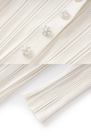 Pearl Button Elegant Long Sleeve Ribbed Knit Long Dress