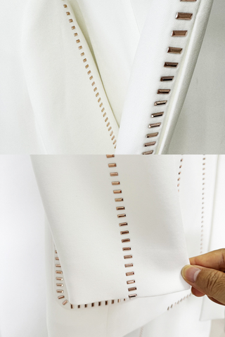 Stud-Embellished  Suit with Matching Scarf  Blazer & Trousers Set