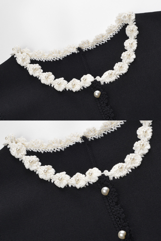 Pearl-Trimmed Sleeveless Flower Edges Knit Long Dress