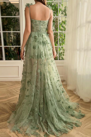 Flutter Bloom Butterfly Embroidered Sleeveless Slit Long Dress