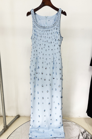 Ice Blue Teardrop Crystal Embellished Long dress