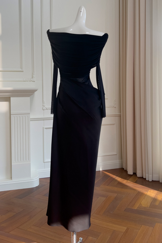 Noir Veil Draped Sheer Long Dress