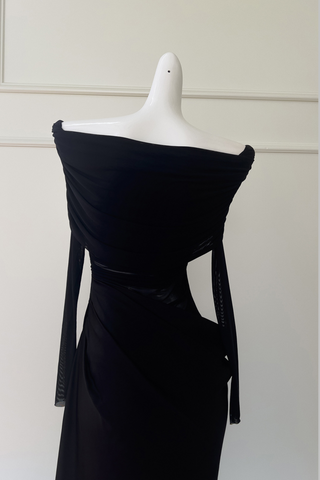 Noir Veil Draped Sheer Long Dress