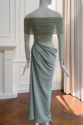 Noir Veil Draped Sheer Long Dress