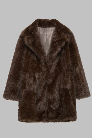Luxury Faux Fur Long Coat with Wide Lapel Collar