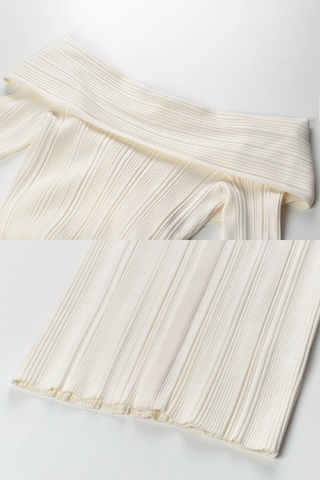 Off-Shoulder Ribbed Knit Mid-Long Dress with Button Front