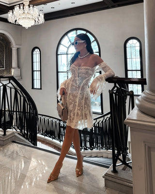 Flare Sleeve Mesh Mini Dress