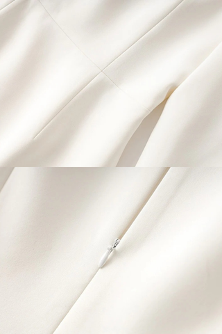 Long Sleeve Mini White Dress with Pearl-Embellished High Neck and Cuffs