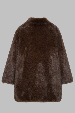 Luxury Faux Fur Long Coat with Wide Lapel Collar