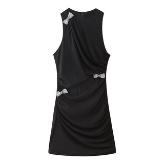 Black Sleeveless Bow Mini Dress