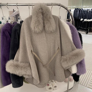 Luxurious Fur-Trimmed Robe Cape Coat
