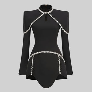 Crystal-Embellished Long-Sleeve Mini Dress