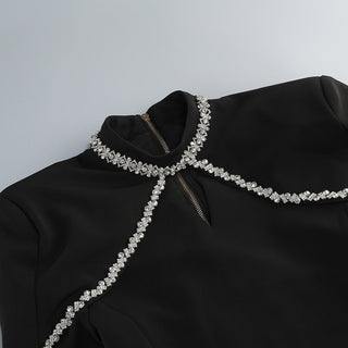 Crystal-Embellished Long-Sleeve Mini Dress