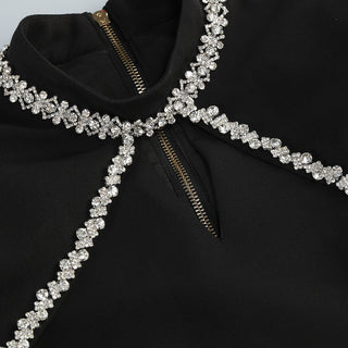Crystal-Embellished Long-Sleeve Mini Dress