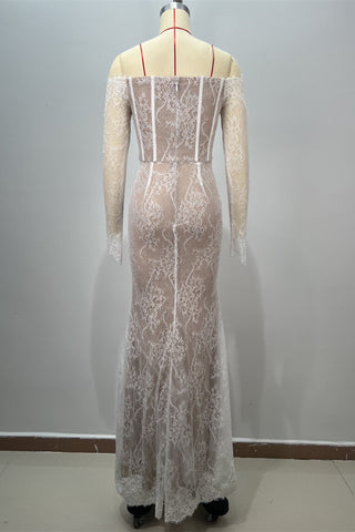 Off-Shoulder Long Sleeve Lace Mermaid Bridal Dress with 3D Floral Appliqué