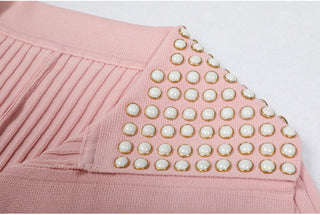 Short Sleeve Pearl Collar Ribbed Knit Midi Dress – Button Front