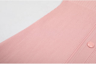 Short Sleeve Pearl Collar Ribbed Knit Midi Dress – Button Front