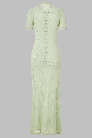 Mint Knit Midi Dress – Short Sleeve with Pearl Button Detail