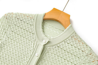 Mint Knit Midi Dress – Short Sleeve with Pearl Button Detail