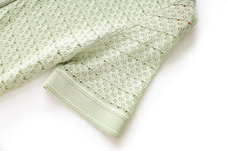 Mint Knit Midi Dress – Short Sleeve with Pearl Button Detail