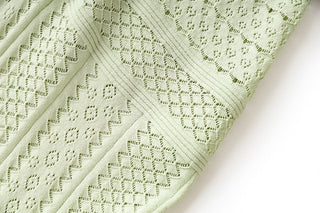 Mint Knit Midi Dress – Short Sleeve with Pearl Button Detail