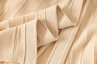 Short Sleeve Pearl Collar Ribbed Knit Midi Dress – Button Front