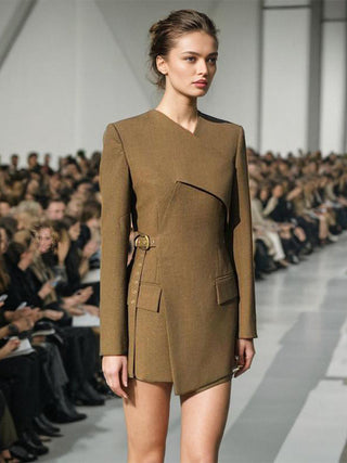 Long Sleeve V-Neck Suit Jacket with Belt