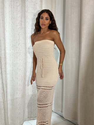 Apricot Lace Elegance Off Shoulder Long Dress