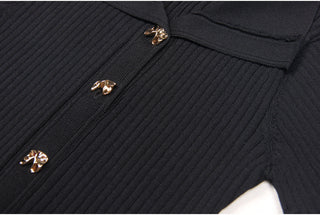 Knitted Button-Up Polo Collar Long Midi Dress – Short Sleeve