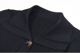 Knitted Button-Up Polo Collar Long Midi Dress – Short Sleeve