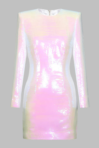 Long Sleeve Shiny Glow Sequin Mini Dress