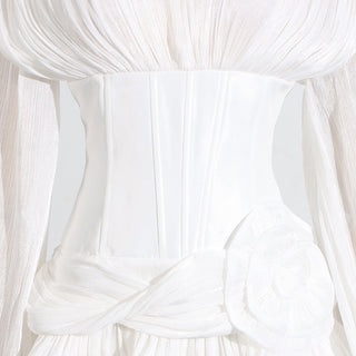 V-Neck Puff Long Sleeve Mini Dress with Corset Waist and Ruffle Skirt