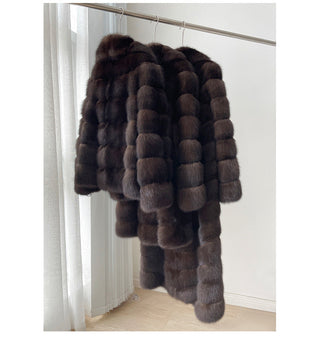 Luxury Dark Brown Faux Fur Coat  – Medium (95 cm)