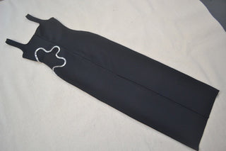 Sleeveless Bandage Maxi Dress with Rhinestone Mesh Cut-Out