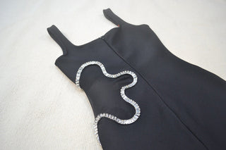 Sleeveless Bandage Maxi Dress with Rhinestone Mesh Cut-Out