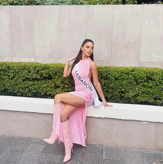 Lily Pink Backless Flower Long Dress