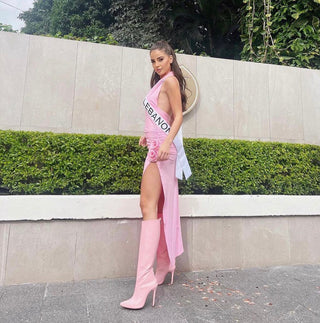 Lily Pink Backless Flower Long Dress