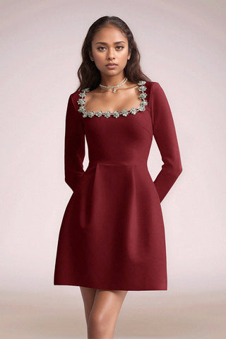 Diamond Elegance Long Sleeve Mini Dress
